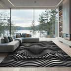 Abstract Silver Wave Line Rug