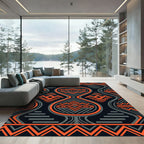 Bold Orange Charcoal Symmetric Tribal Geometric Rug