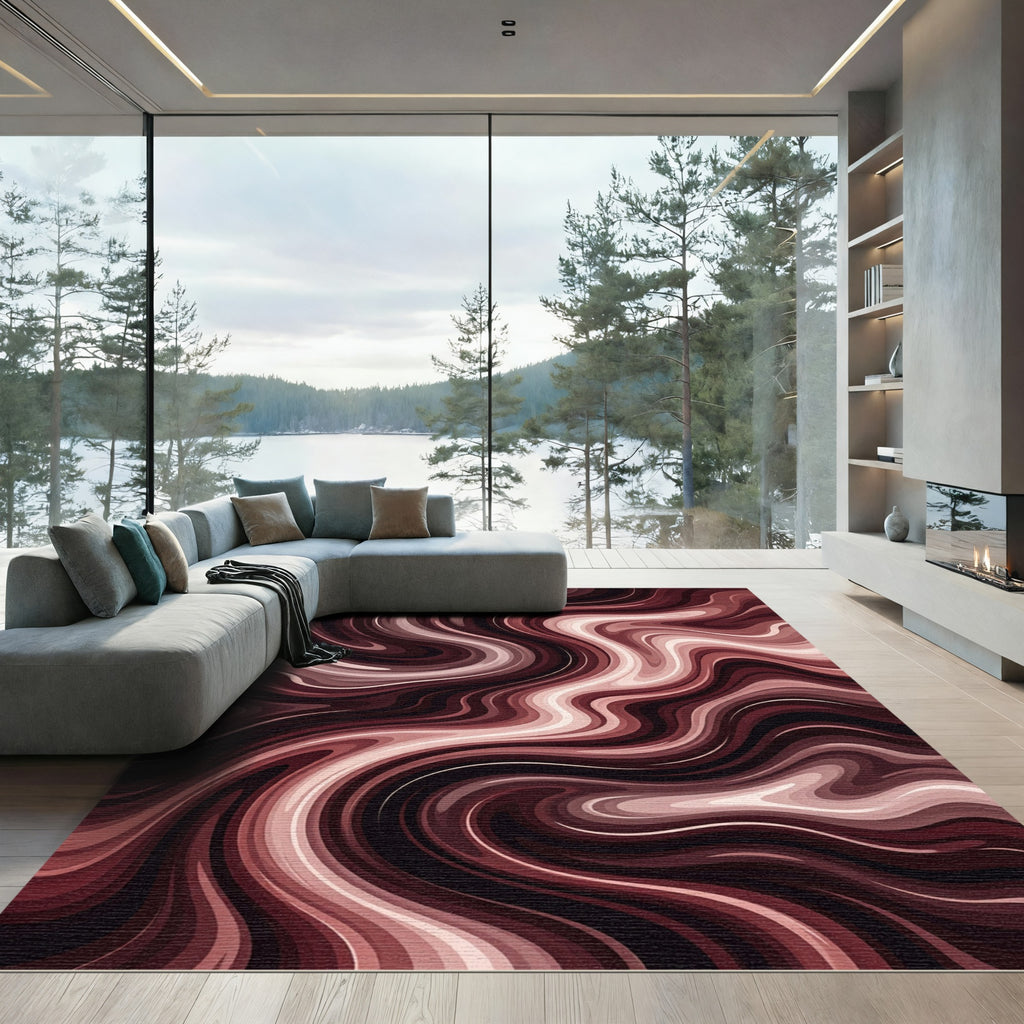Abstract Chocolate Swirl Fluid Art Rug