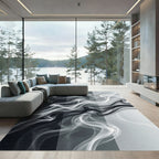 Monochrome Abstract Smoke Wave Rug
