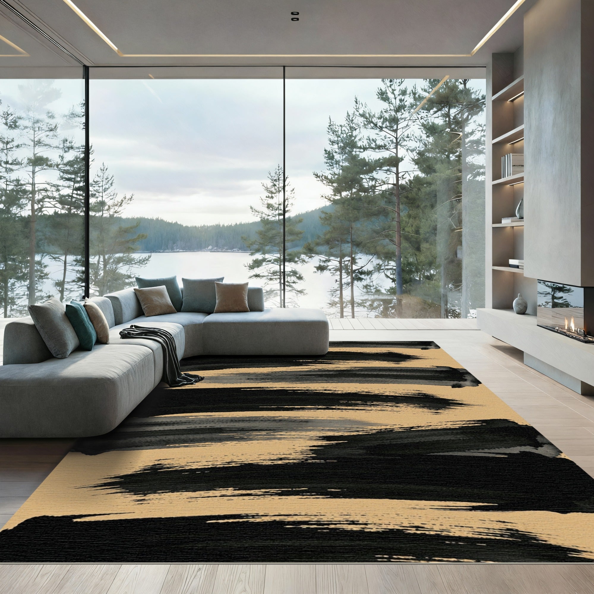 Minimalist Black Ink Brush Stroke Rug