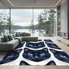 Midnight Black Cat Face Seamless Illustration Rug