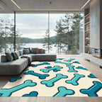 Playful Teal Bone Scatter Rug