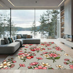 Whimsical Pink Strawberry Floral Bouquet Rug