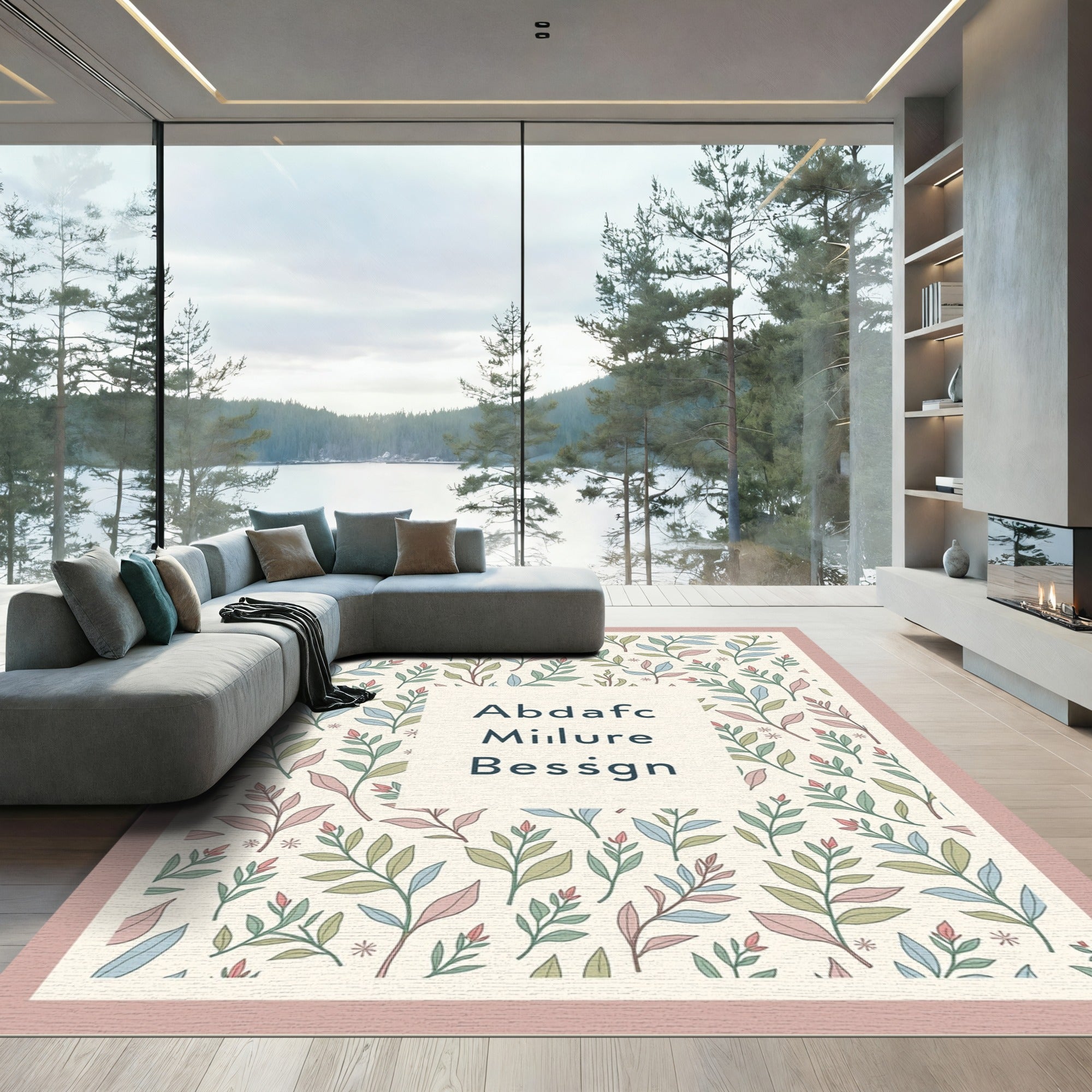 Pastel Botanical Branch Repeating Pattern Rug