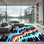 Vibrant Neon Aurora Abstract Wave Rug