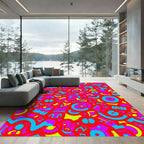 Vibrant Red Blue Abstract Composition Rug