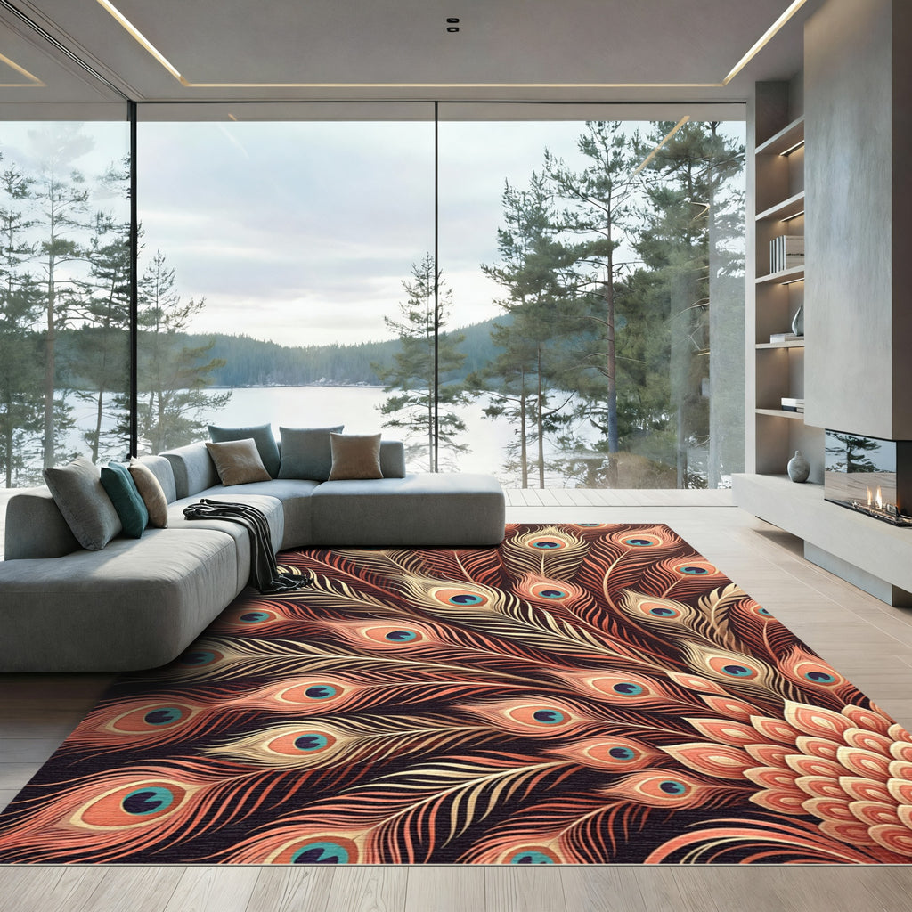 Coral Peach Feathered Eye Fan Display Rug