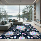 Holographic Circuit Board Geometric Tech Art Rug