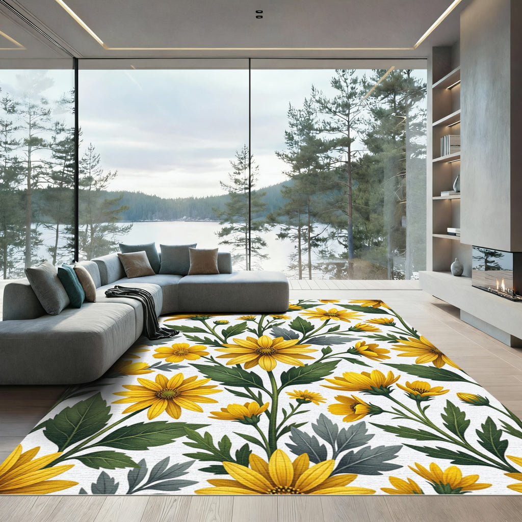 Sunny Yellow Sunflower Botanical Garden Rug