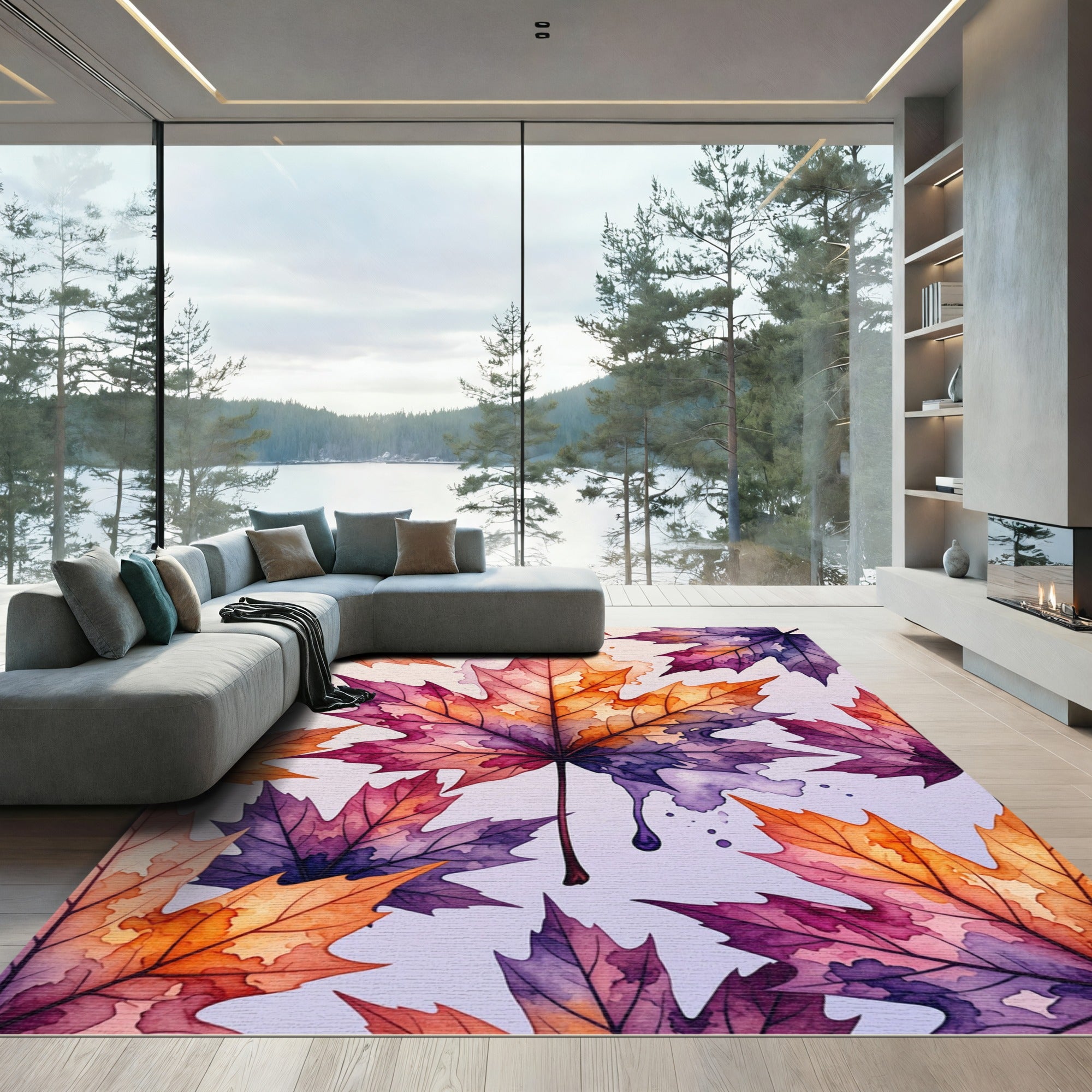 Watercolor Autumn Maple Leaf Mosaic Rug