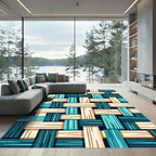 Teal Tan Woven Interlock Rug
