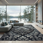 Elegant Silver Damask Filigree Medallion Rug