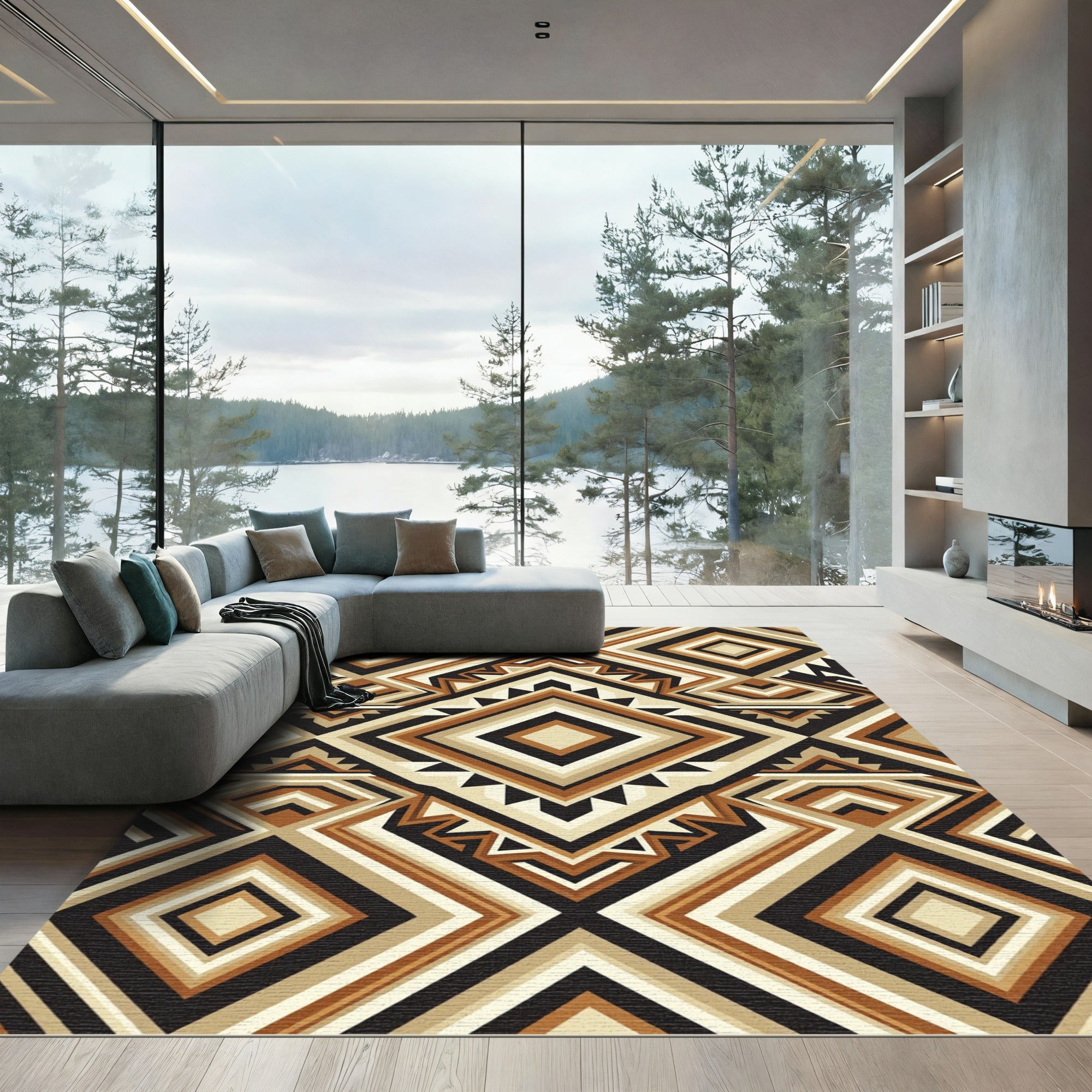 Earthy Geometric Diamond Tribal Art Rug