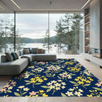 Light Yellow Pink Floral Branches Navy Rug