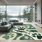 Sage Green Jungle Animal Tracks Illustration Rug