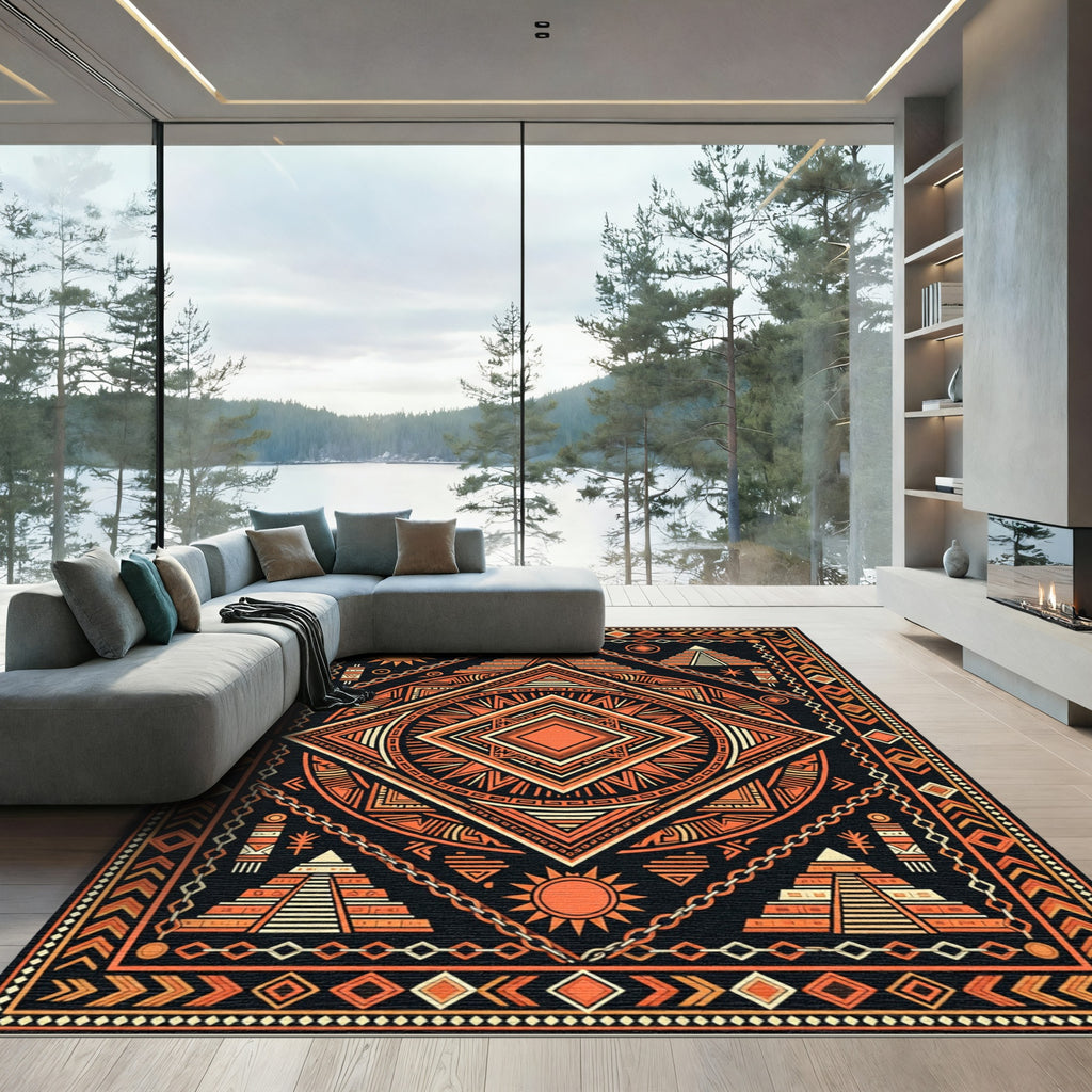 Geometric Aztec Sun Diamond Earth Rug