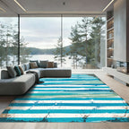 Distressed Teal and White Coastal Stripes Rug