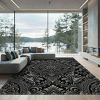Ornate Silver Floral Damask Rug