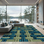 Woven Sage and Teal Geometric Grid Rug