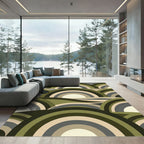 Midcentury Modern Olive Arc Geometric Rug