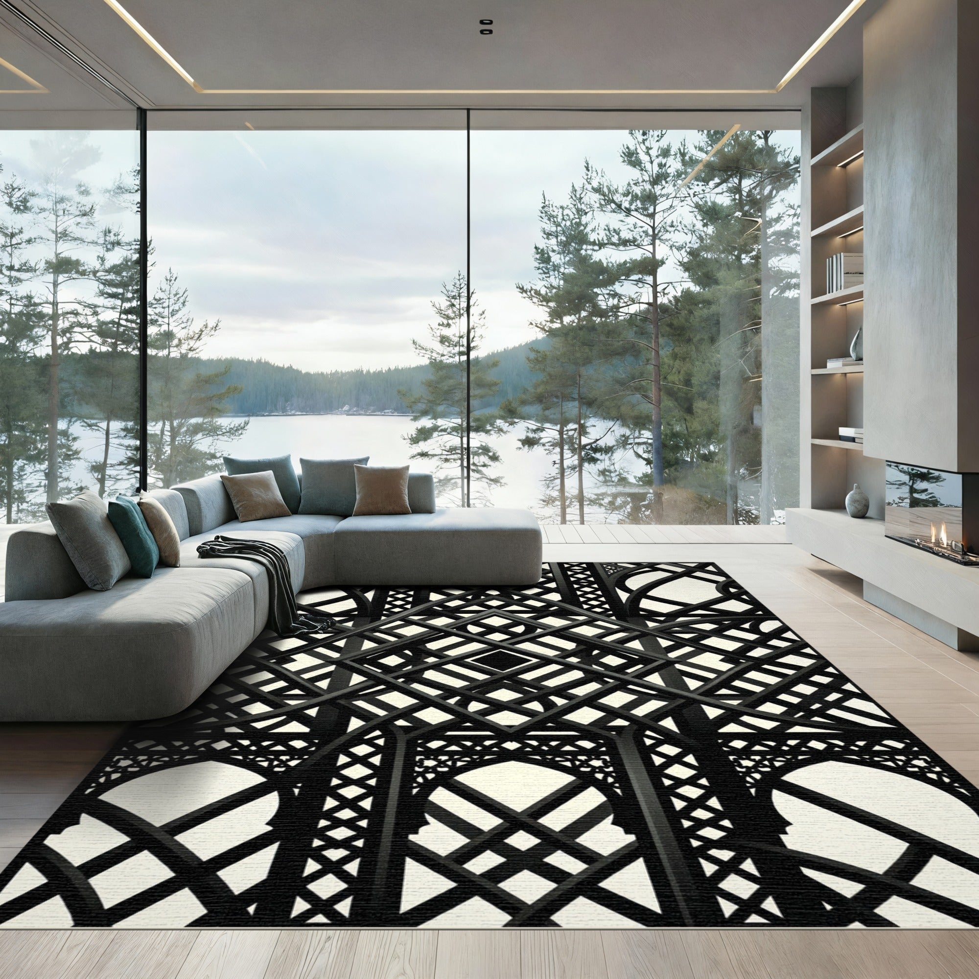 Black Geometric Gothic Lattice Trellis Rug