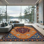 Ornate Red Blue Floral Medallion Rug