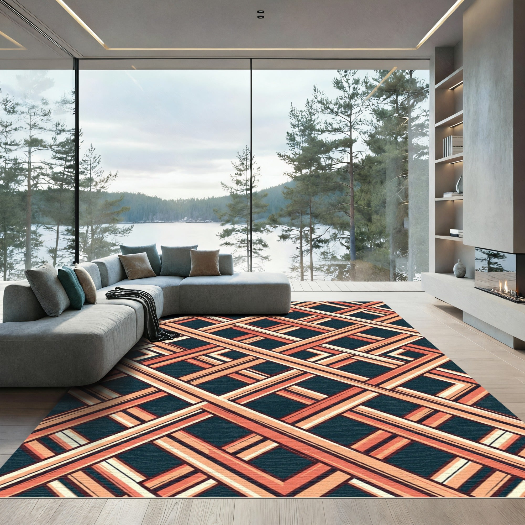 Terracotta Lattice Intersecting Geometric Rug