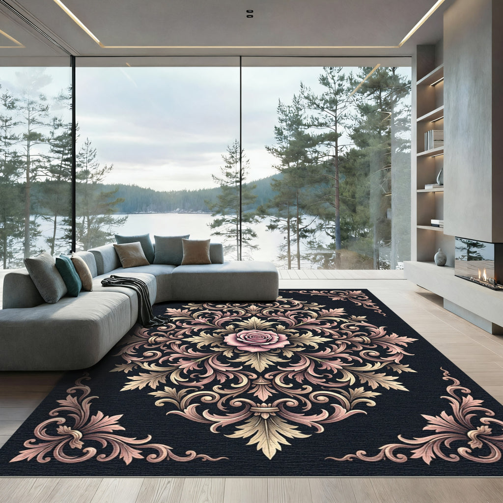 Elegant Rose Gold Victorian Filigree Rug