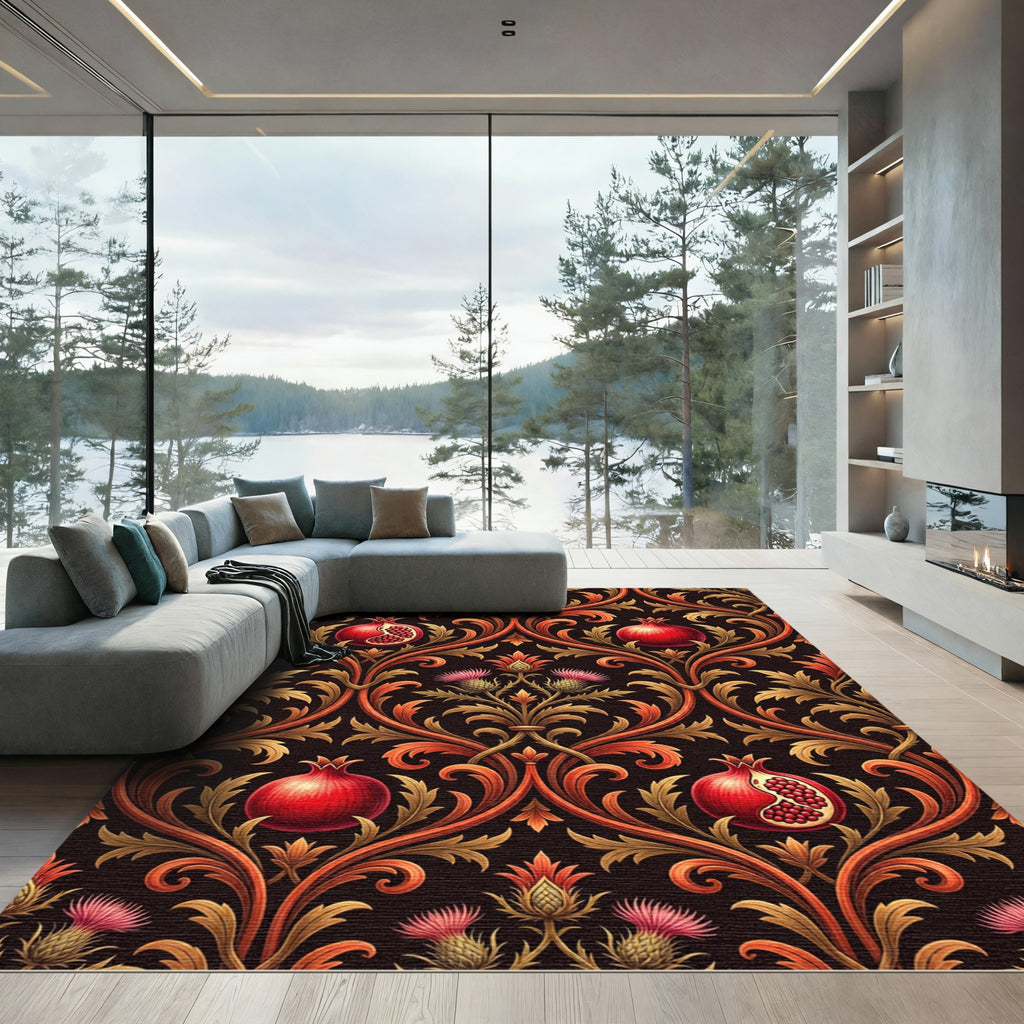 Ornate Crimson Pomegranate Floral Rug