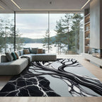 Monochrome Marble Vein Abstract Tree Art Rug