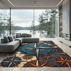 Rustic Blue Compass Rose Navigation Art Rug