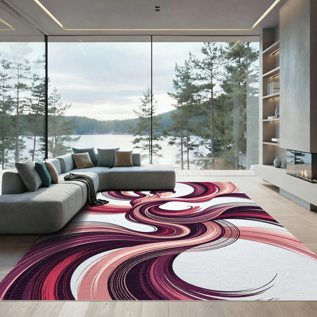 Crimson Swirls Woman Portrait Rug
