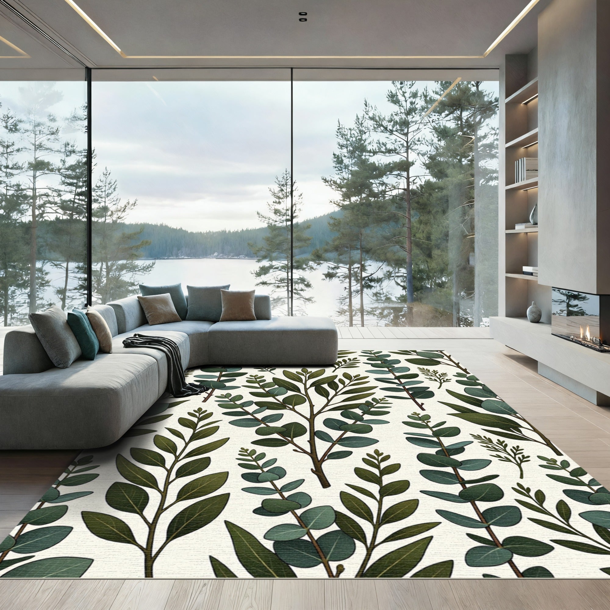 Lush Green Eucalyptus Botanical Branches Rug
