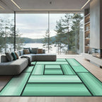 Shaded Teal Stripe Geometric Blocks Rug