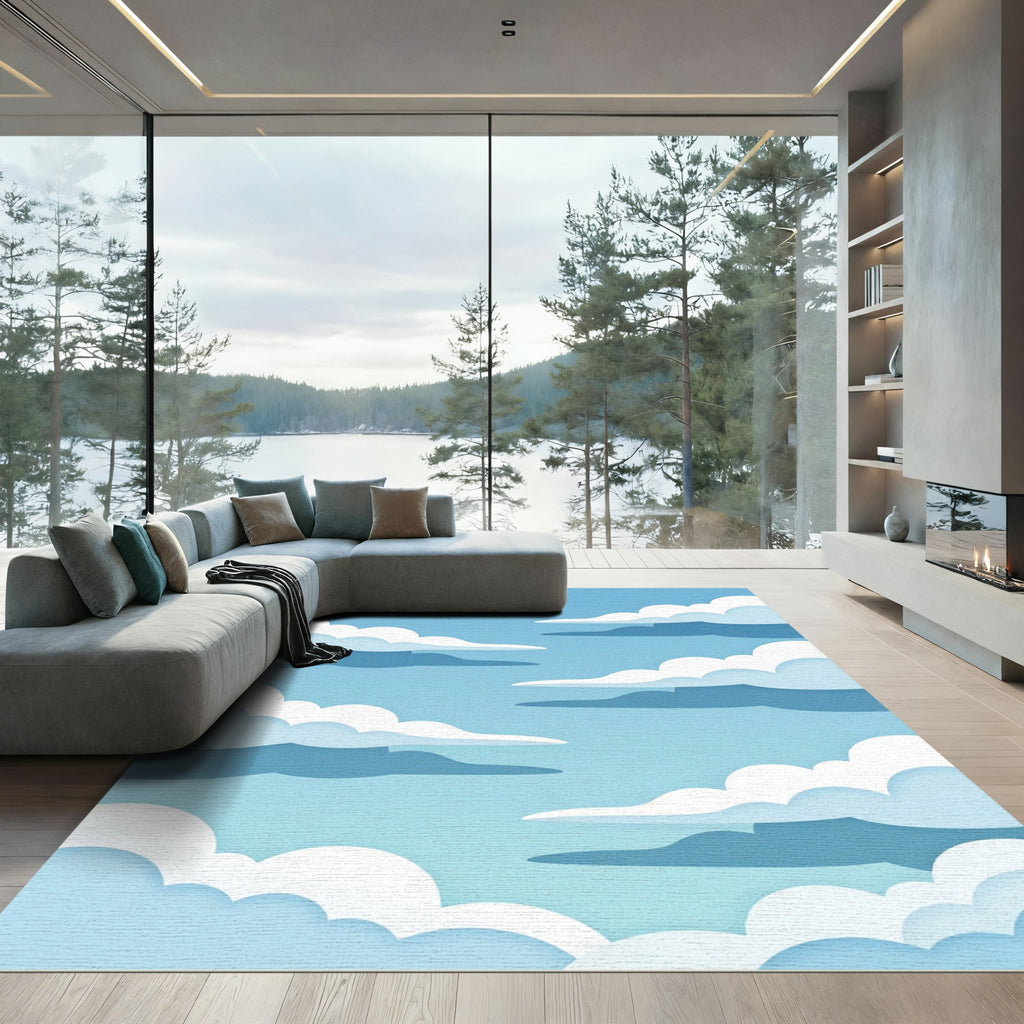 Ethereal Blue Sky Layered Cloud Landscape Rug