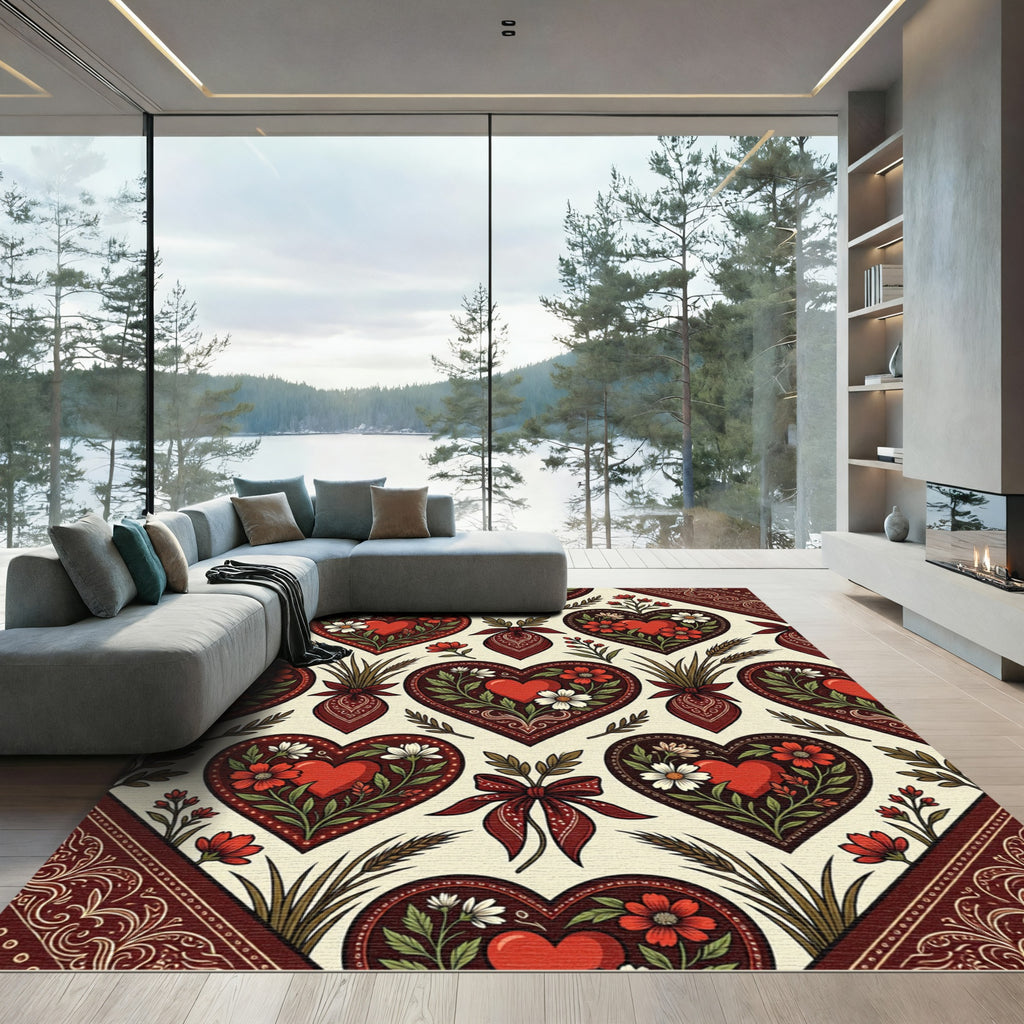 Crimson Heart Floral Garden Repeat Rug
