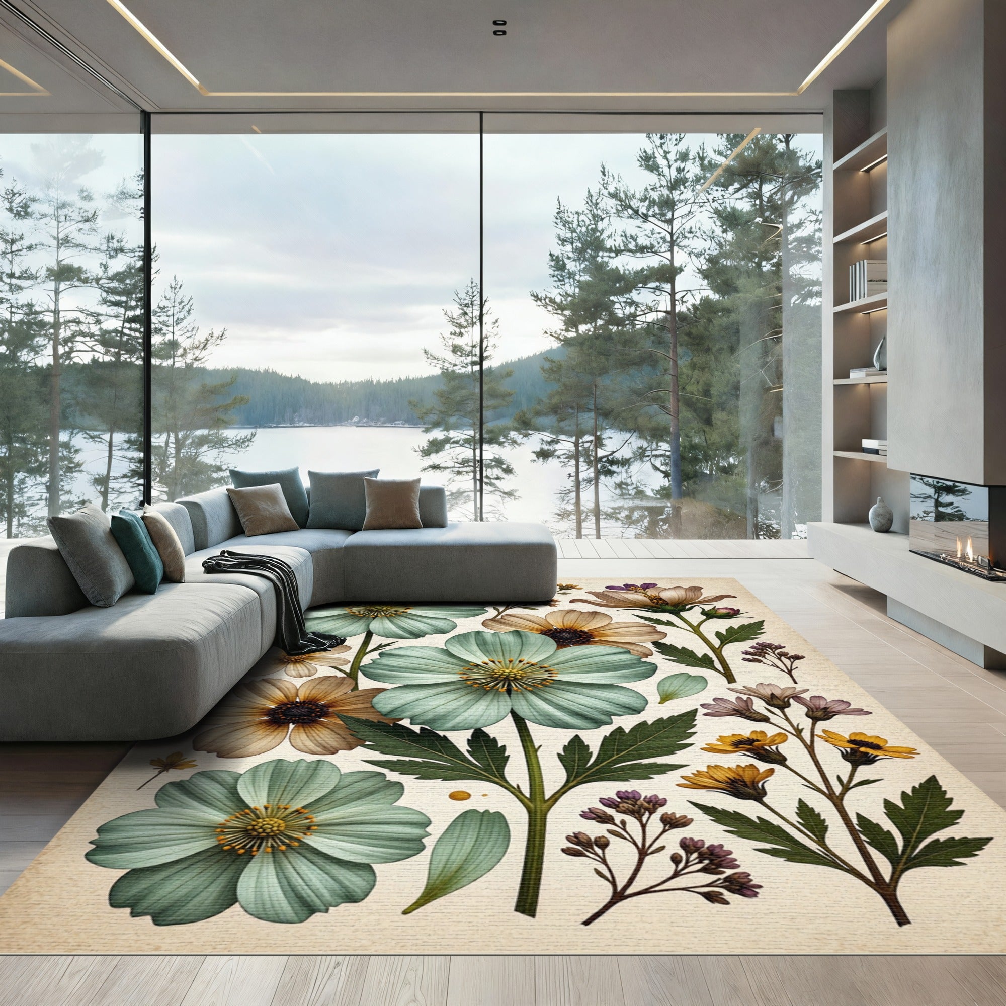 Soft Pastel Botanical Cosmos Rug