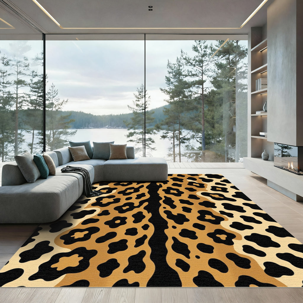 Golden Black Leopard Spots Rug