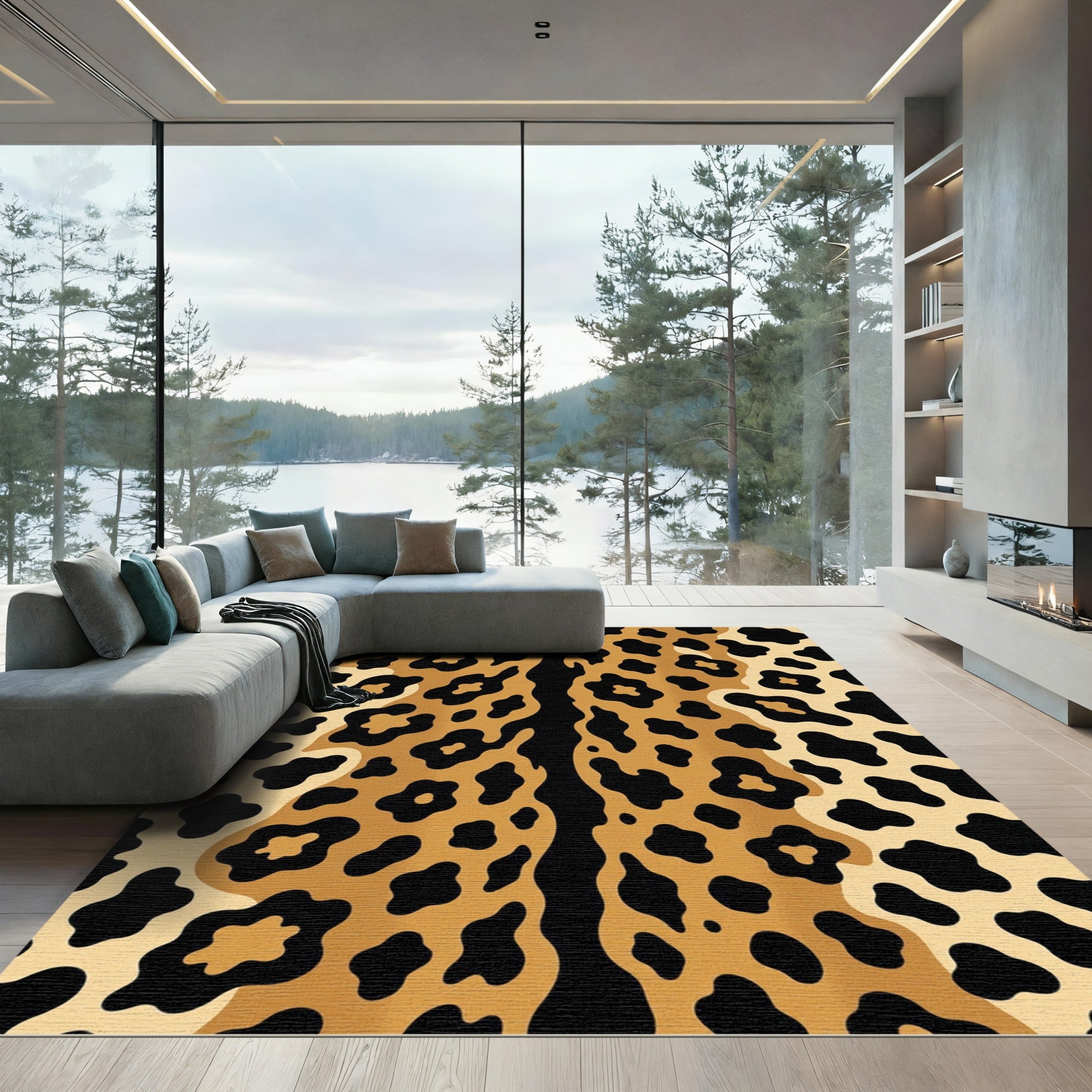 Golden Black Leopard Spots Rug