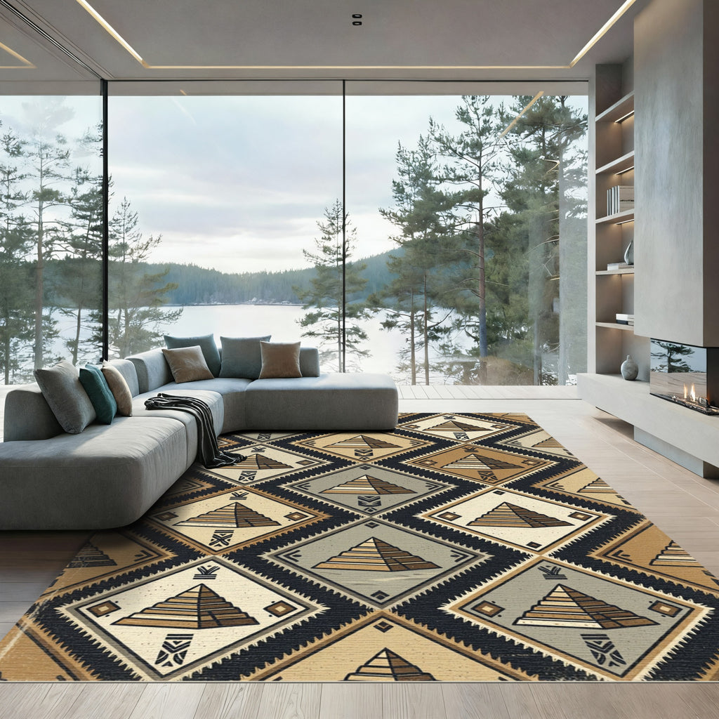 Geometric Pyramid Diamond Earth Tones Rug