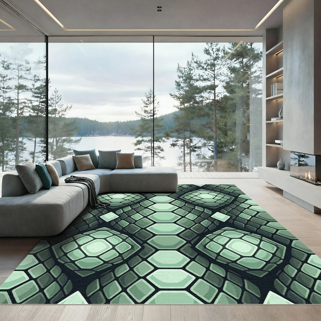 Geometric Emerald Reptile Scale Sphere Rug