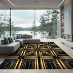 Art Deco Gold Black Geometric Squares Rug