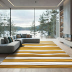 Golden Organic Abstract Wavy Striped Rug