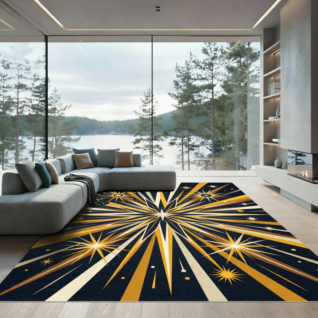 Golden Starburst Flare Explosion Rug