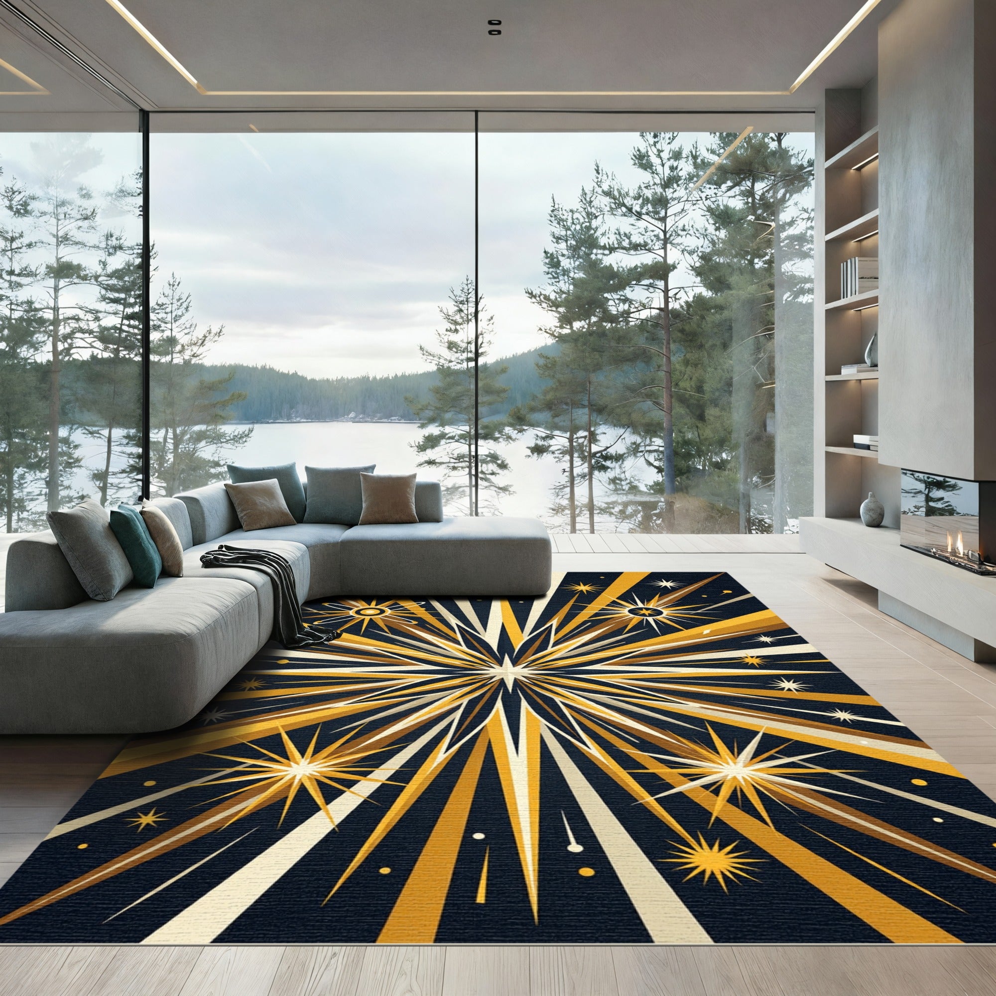 Golden Starburst Flare Explosion Rug