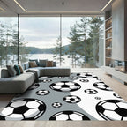 Monochrome Soccer Ball Floating Graphic Rug