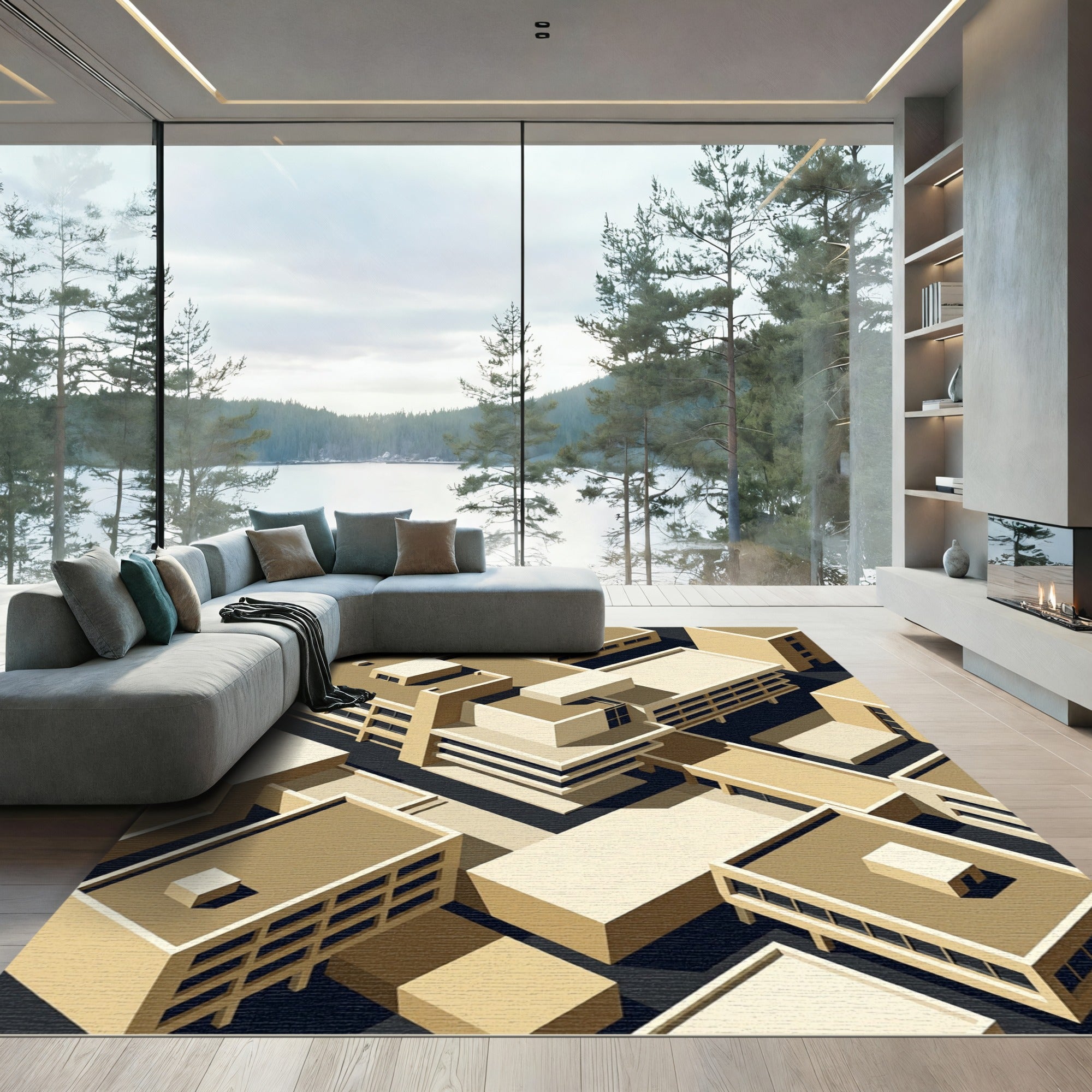 Sandy Beige Abstract Architectural Array Rug
