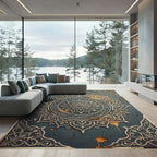 Ornate Teal Arabic Mandala Medallion Rug