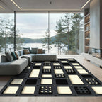 Minimalist Monochrome Geometric Grid Block Rug
